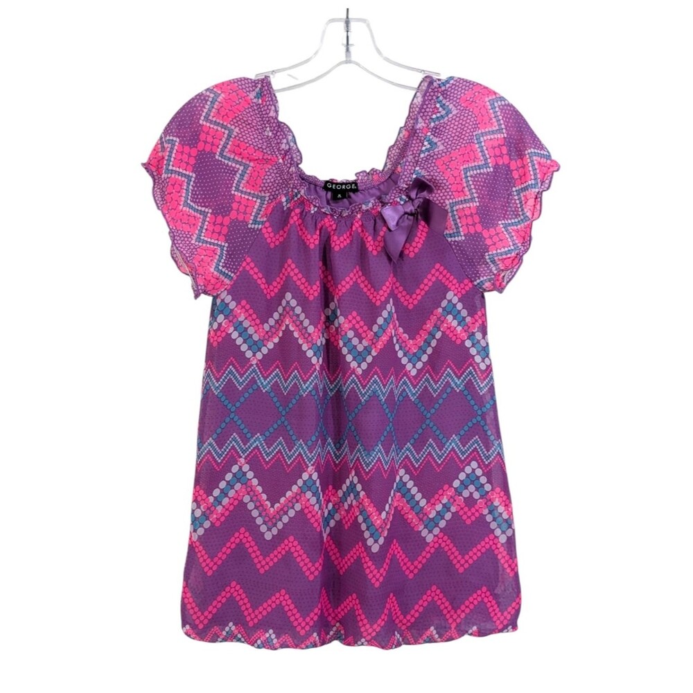 George Bubble Hem Purple Pink & Blue Chevron Chiffon Dress - Size 7/8 Girls M